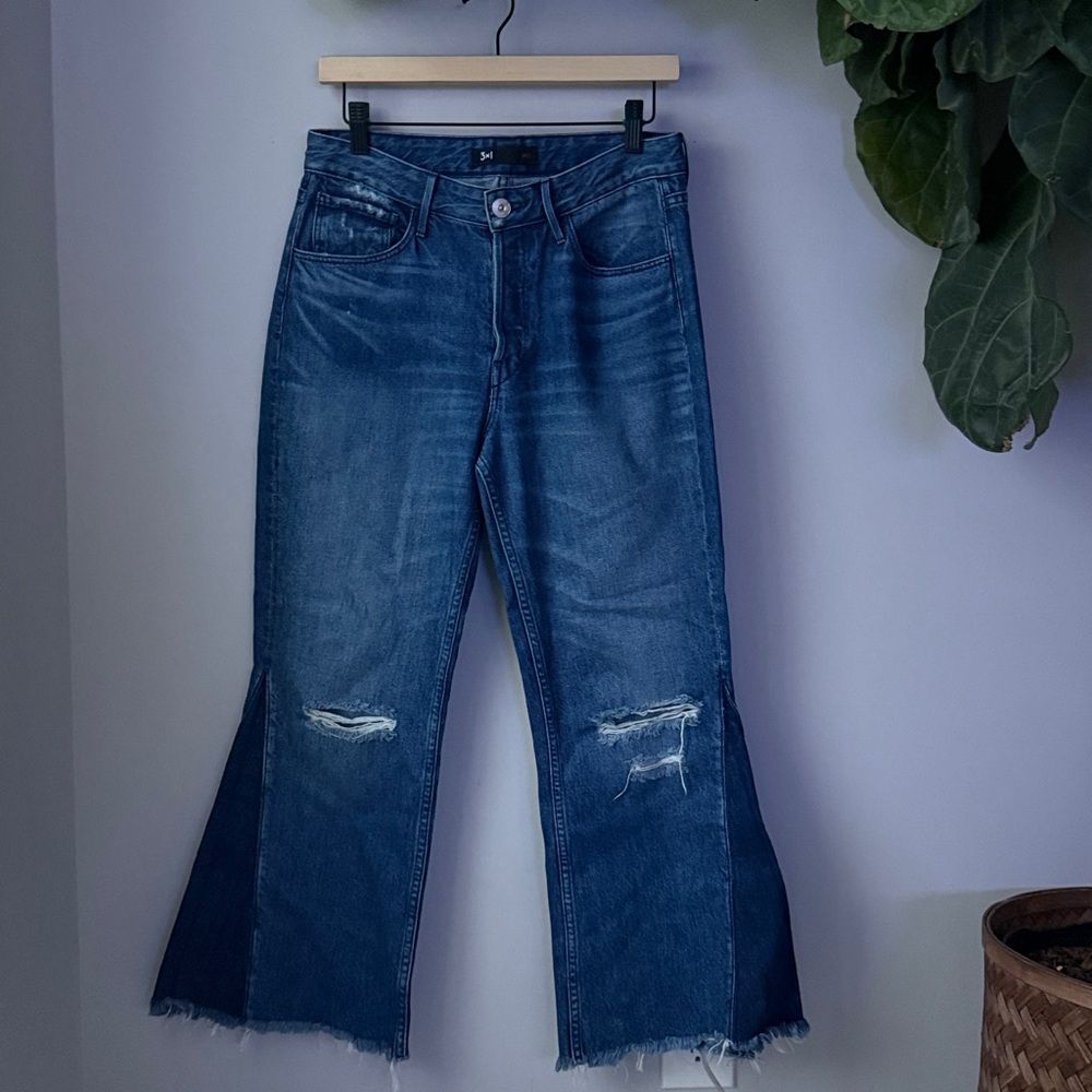 3x1 Higher Ground Gusset in Vasto Cropped Raw Hem Button Fly Flare Jeans